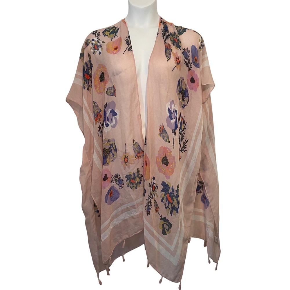 Woven Heart Kimono Womens L Blush Multicolor Boho Festival Topper Beach Resort